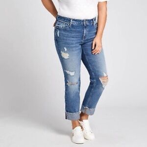 Lane Bryant High Waist Straight Raw Hem Flex Magic Blue Jeans Size 14